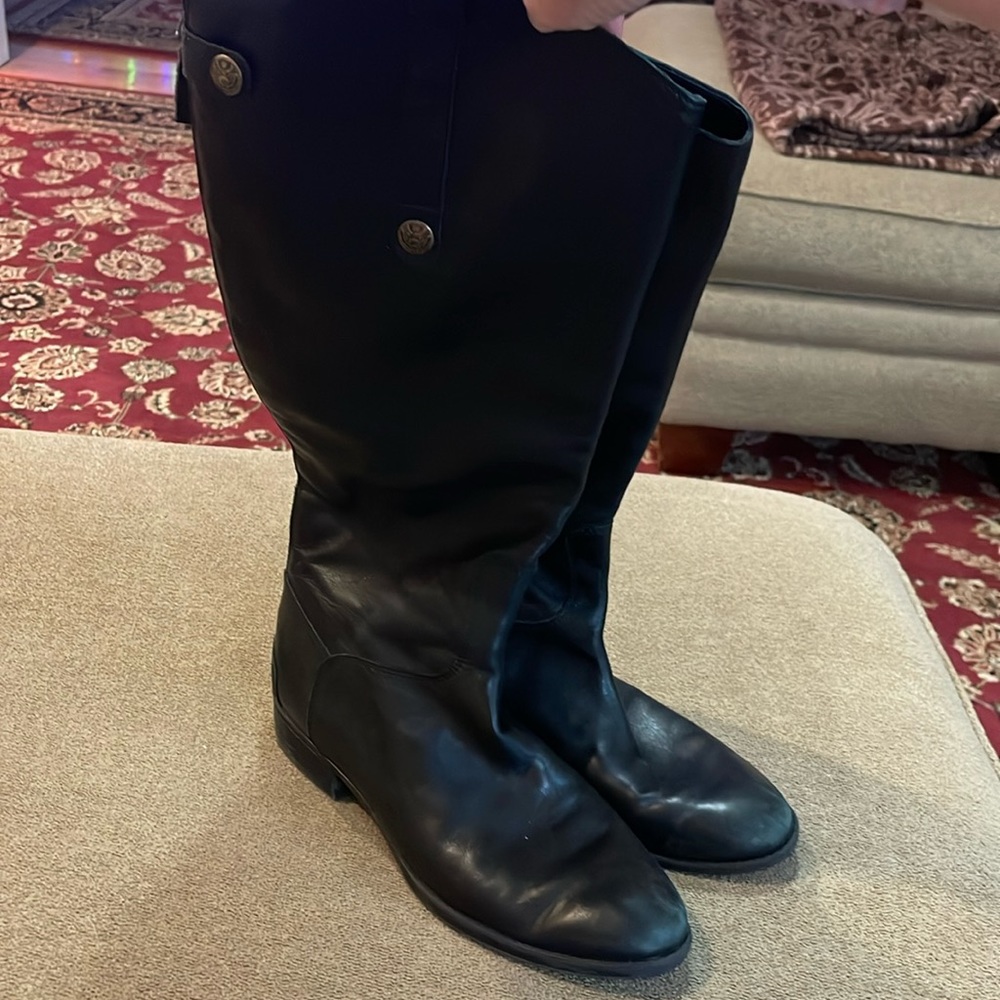 Sam Edelman Size 9.5 Penny Riding Boot Tall Black Leather Back Zipper (TD)